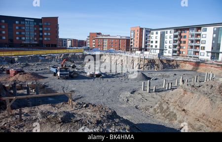 Area di costruzione di un nuovo blocco di appartamenti a Oulu FINLANDIA Foto Stock