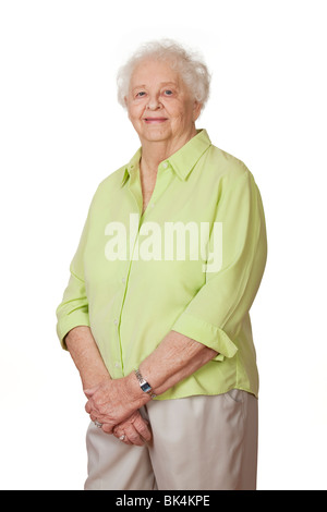 Ritratto di una bella donna caucasica su sfondo bianco Foto Stock
