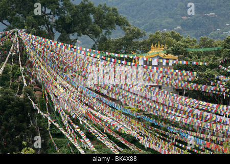Bandiere di preghiera, Swayambhunath Temple, Kathmandu, Nepal, Asia Foto Stock