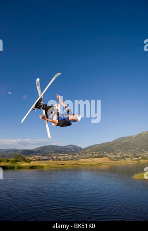 Ponticello di sci pratica presso un centro di formazione, Steamboat Springs, Routt County, Colorado, STATI UNITI D'AMERICA Foto Stock