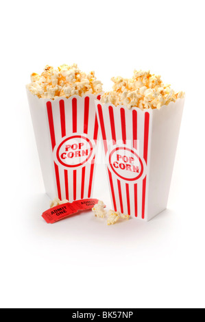 Popcorn e biglietto di film Foto Stock