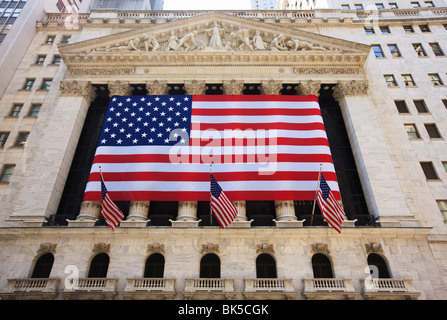 Il New York Stock Exchange, Broad Street, Wall Street, Manhattan, New York, New York, Stati Uniti d'America Foto Stock