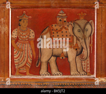 Pittura murale, Subodharama tempio, risalente alla metà del XIX secolo, Dehiwala, Colombo, Sri Lanka, Asia Foto Stock