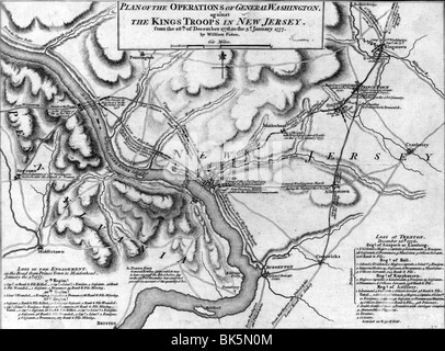 Mappa delle operazioni del generale Washington, contro le truppe di re in New Jersey, dal 26 dicembre 1776 al 3 gennaio 1777 Foto Stock