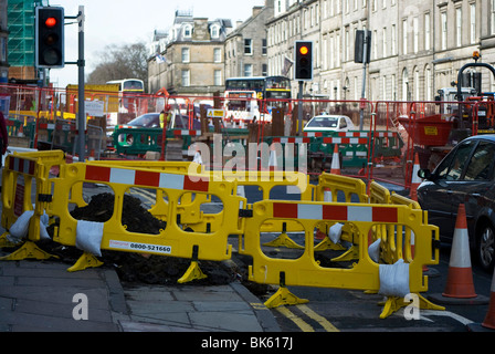 Lavori stradali in York Place, Edimburgo. Foto Stock