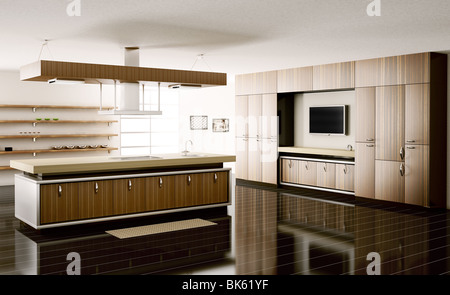 Interno della cucina moderna 3D render Foto Stock