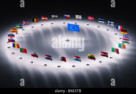 Venti Sette unione europea bandiere 3D render Foto Stock