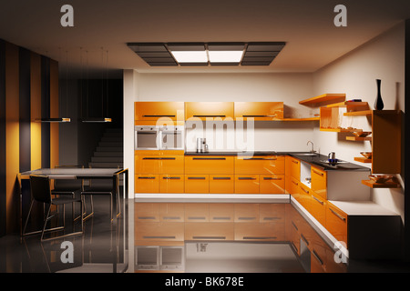 Cucina moderna con interni 3D render Foto Stock