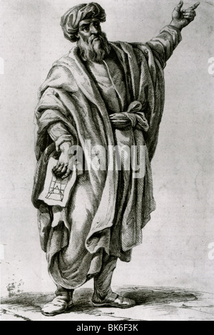 Euclide - matematico greco intorno al 300 A.C. come mostrato in un edificio del xviii secolo engravibng Foto Stock