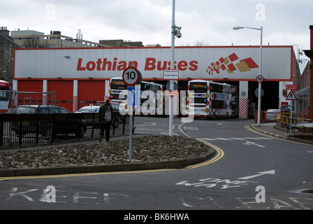 Parte di autobus Lothian principale deposito di autobus di Edimburgo. Foto Stock