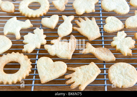 Raffreddamento per rack con freschi fatti in casa biscotti frollini Foto Stock