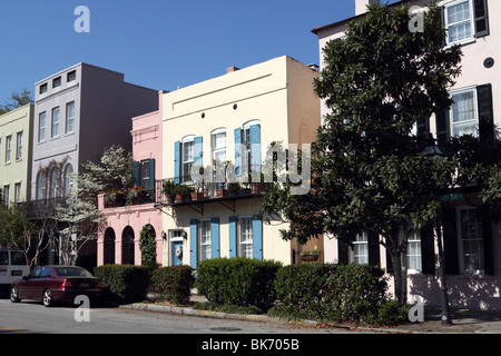 Rainbow Row, Charleston, Carolina del Sud, SC Foto Stock