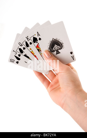 Tenendo la mano mano di poker Foto Stock