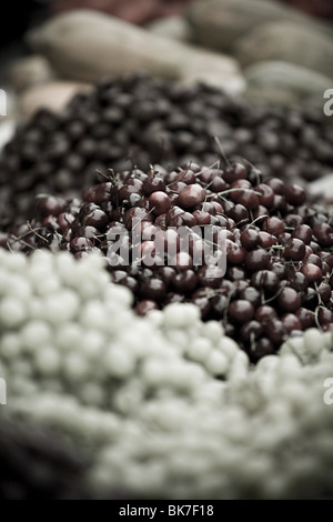 Le ciliegie e uva sulla pressione di stallo Foto Stock