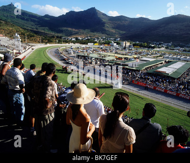 Corsa a cavallo alle Mauritius turf club in Port Louis, Mauritius, Africa Foto Stock