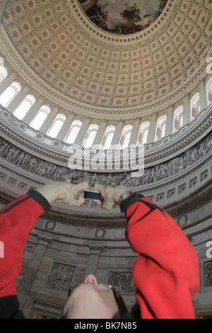 Washington DC Washingto, D.C., Campidoglio degli Stati Uniti, governo, storia, Rotunda, spazio cerimoniale, sala circolare, baldacchino cupola, Constantino Brumidi, vernice Foto Stock