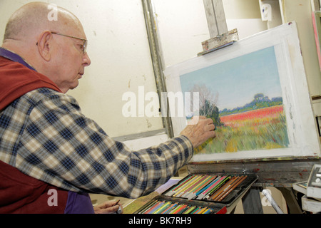 Alexandria Virginia, Old Town, Torpedo Factory Art Center, classe, matite colorate, pittura, disegno, paesaggio, natura, uomo uomini maschio, anziani, anziani anziani anziani citi Foto Stock