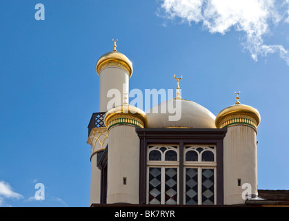 Moschea con minareti; Neuchatel, Svizzera. Charles Lupica Foto Stock