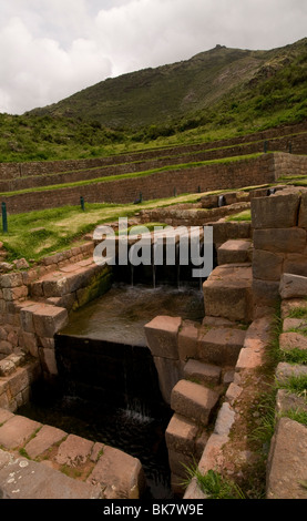 Tipon che era parte di un royal hacienda appartenenti alla Inca Yahuar Huaca situato vicino a Cusco, Perù Foto Stock