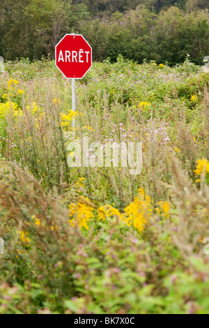 Arret, segno di stop nel bel mezzo del nulla. Foto Stock