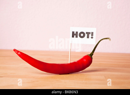 Peperoncino, bandiera dicendo 'caldo!' Foto Stock