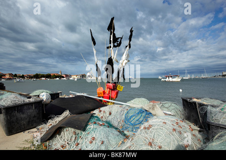 Le reti da pesca a Umago, Istria, Croazia, Europa Foto Stock