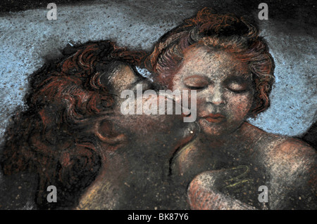 Arte di strada asfaltata, pittura, Roma, Lazio, l'Italia, Europa Foto Stock