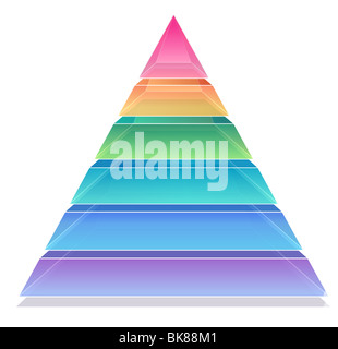 3D Grafico a piramide (6 sezioni,rosso, arancione,verde,blu,viola) Foto Stock