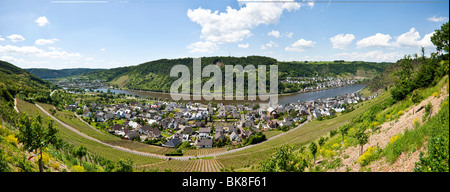 Vista sulla Mosella città di Alken, Rhein-Hunsrueck-Kreis district, Renania-Palatinato, Germania, Europa Foto Stock