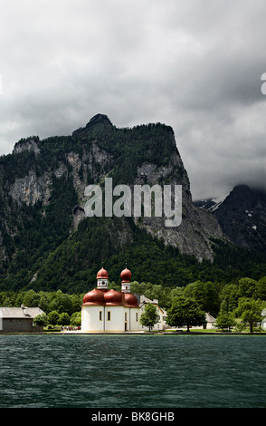 San Bartolomeo, Koenigssee, Berchtesgardener Land di Baviera, Germania Foto Stock