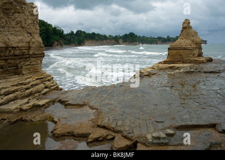 Scisti erose scogliere sulla costa del Pacifico in Ecuador Foto Stock