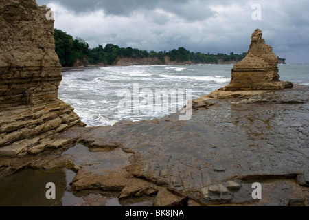 Scisti erose scogliere sulla costa del Pacifico in Ecuador Foto Stock