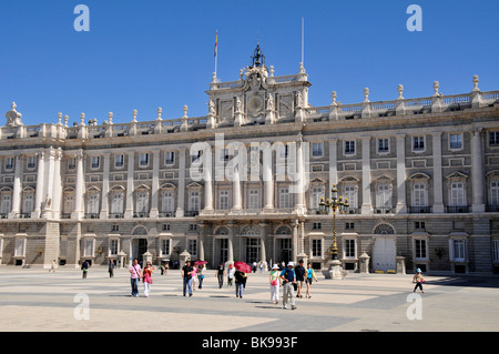 Facciata del Palacio Real, Royal Palace, Madrid, Spagna, Penisola Iberica, Europa Foto Stock