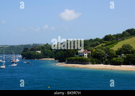 Ripresa aerea di una spiaggia, Salcombe, Devon, Inghilterra, Regno Unito Foto Stock