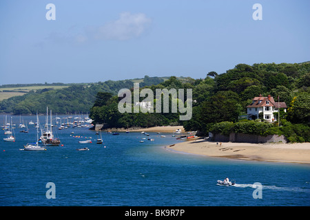 Ripresa aerea di una spiaggia, Salcombe, Devon, Inghilterra, Regno Unito Foto Stock
