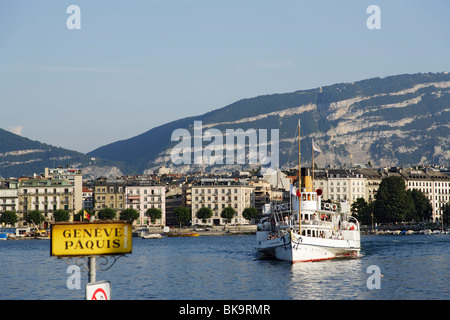 Escursione in barca sul Lago di Ginevra, Ginevra, il Cantone di Ginevra, Svizzera Foto Stock