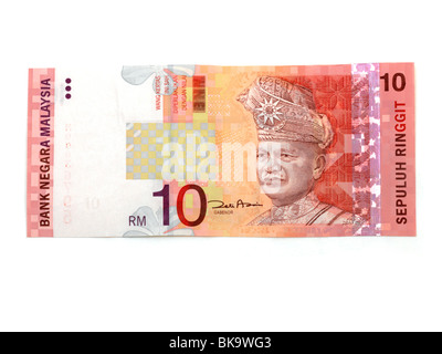 Malaysian banconota Tuanku Abdul Rahman sulle facce di 10 ringgit Foto Stock