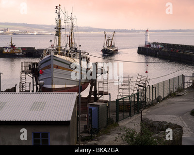 Trawler entrando in porto di Newlyn Foto Stock