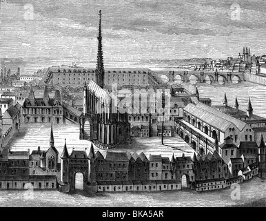 Geografia / viaggio, Francia, Parigi, castelli, Palais Royale, vista esterna, dopo l'incisione di rame, 17th secolo, storico, storico, Europa occidentale, castello, palazzo, edificio, edifici, architettura, chiesa, chiese, porta, ponte, fiume Senna, capitale, metropoli, città interna, centro, centro città, centro città, nucleo urbano, Foto Stock