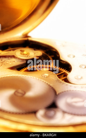 Close-up di movimento interiore di un orologio da tasca. Foto Stock