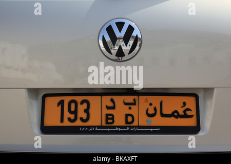 Licenza Auto piastra su Volkswagen Touareg , il sultanato di Oman , Foto di Willy Matheisl Foto Stock