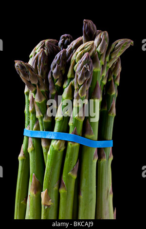 Asparagi freschi su sfondo nero Foto Stock