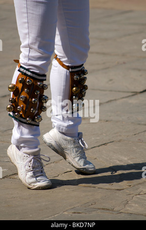 Dettaglio di Morris ballerini alle gambe in azione con campane su Foto Stock