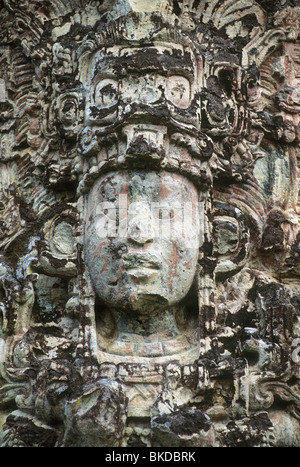 Honduras, Copan rovine Maya, Stela H, Main Plaza, faccia di 18 Coniglio, xiii righello. Foto Stock