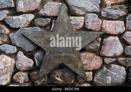 Stella di ottone, commemorando, Boris Karloff, William Henry Pratt, Docks di Plymouth, Terminal passeggeri, viaggio in nave per gli Stati Uniti, attore inglese, Frankenstein. Foto Stock