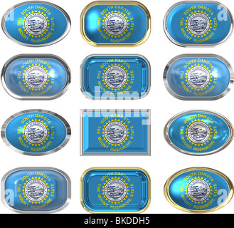 Dodici grandi pulsanti della bandiera del Dakota del Sud Foto Stock