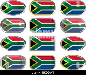 Dodici grandi pulsanti della Bandiera del Sud Africa Foto Stock