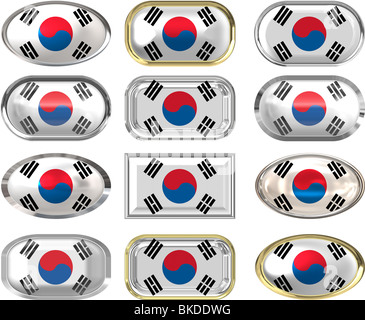Dodici grandi pulsanti della Bandiera della Corea del Sud Foto Stock