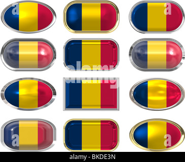 Dodici pulsanti del grande immagine della bandiera del Ciad Foto Stock