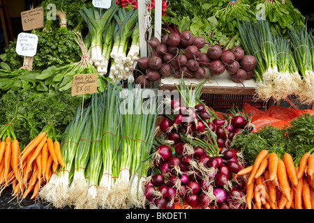 Stallo vegetali, al mercato del sabato, Salamanca Place, Hobart, Tasmania, Australia Foto Stock